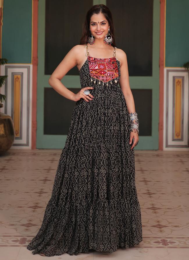 Georgette Black Festival Wear Bandhani Print Readymade Gown